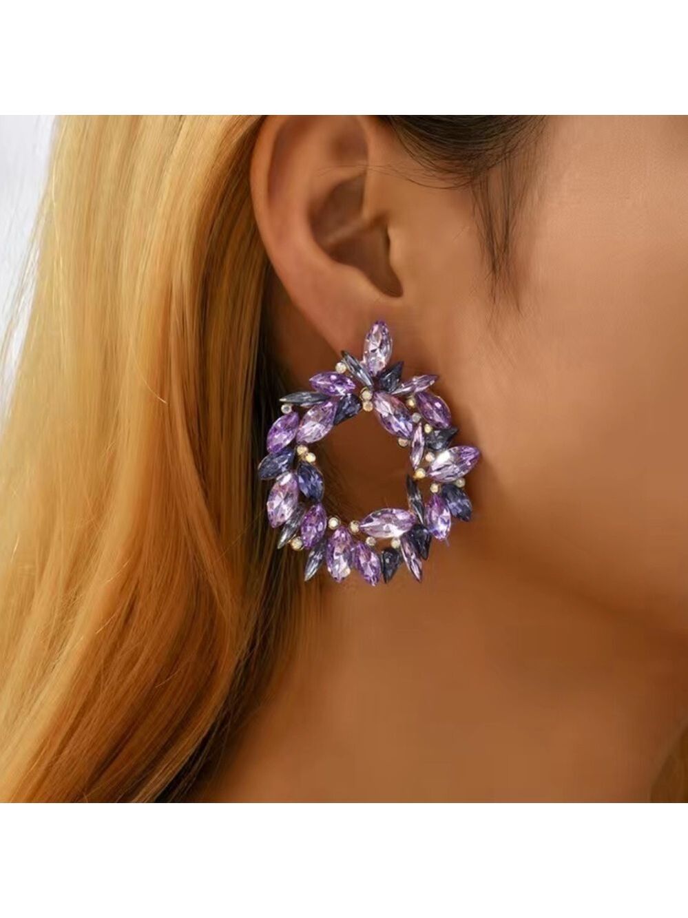 LAVENDER Rhinestone Sparkle Hoops Stud Back